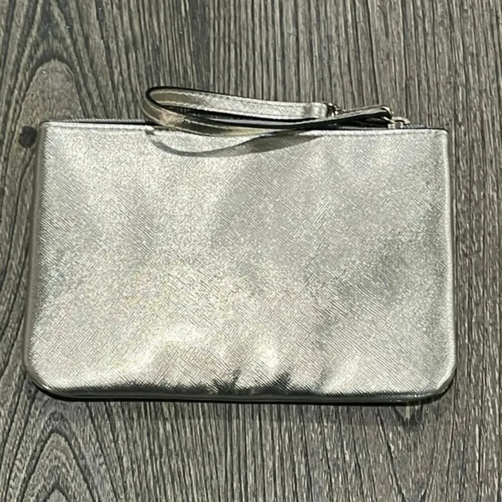 Victoria's Secret Wristlet Bag Makeup Cosmetics Zipper Closure Perforated Gold